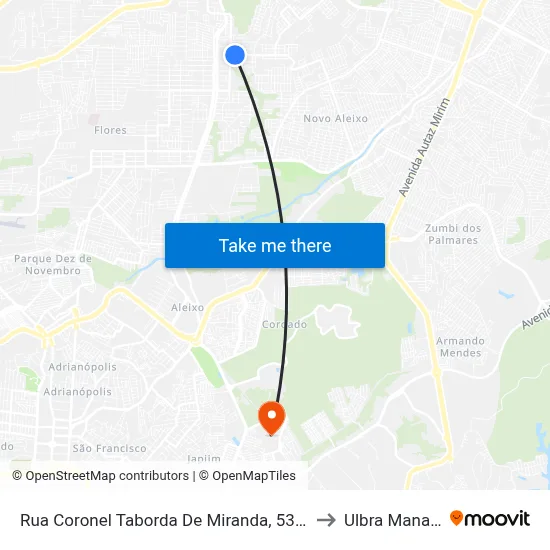 Rua Coronel Taborda De Miranda, 53 B/C to Ulbra Manaus map
