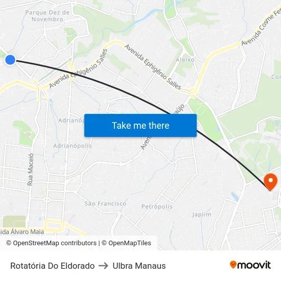 Rotatória Do Eldorado to Ulbra Manaus map