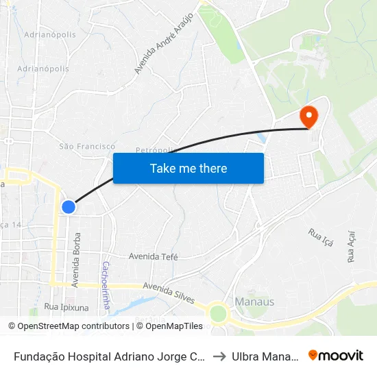Fundação Hospital Adriano Jorge C/B to Ulbra Manaus map