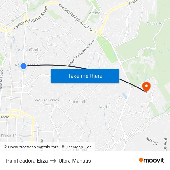 Panificadora Eliza to Ulbra Manaus map