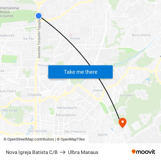 Nova Igreja Batista C/B to Ulbra Manaus map