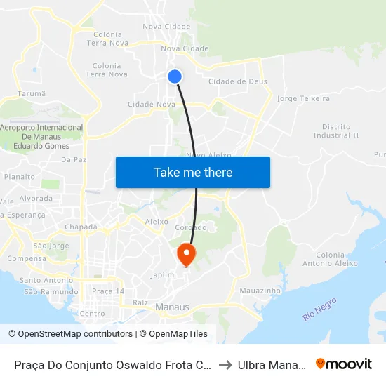Praça Do Conjunto Oswaldo Frota C/B to Ulbra Manaus map