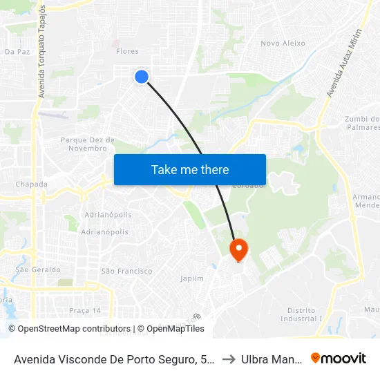 Avenida Visconde De Porto Seguro, 554 C/B to Ulbra Manaus map