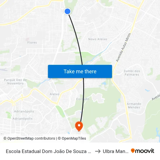 Escola Estadual Dom João De Souza Lima C/B to Ulbra Manaus map