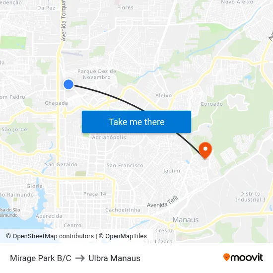 Mirage Park B/C to Ulbra Manaus map