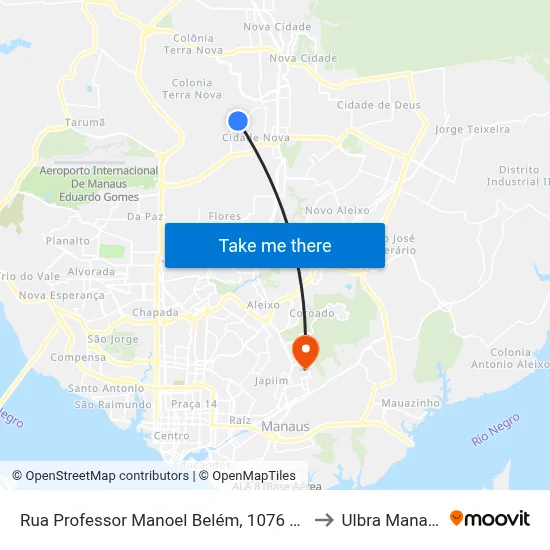 Rua Professor Manoel Belém, 1076 C/B to Ulbra Manaus map