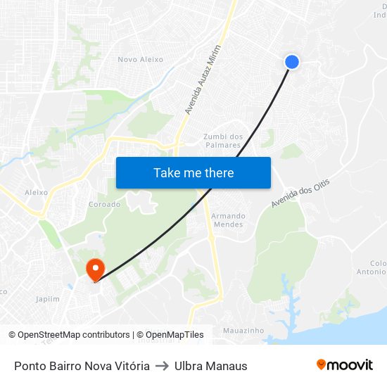 Ponto Bairro Nova Vitória to Ulbra Manaus map