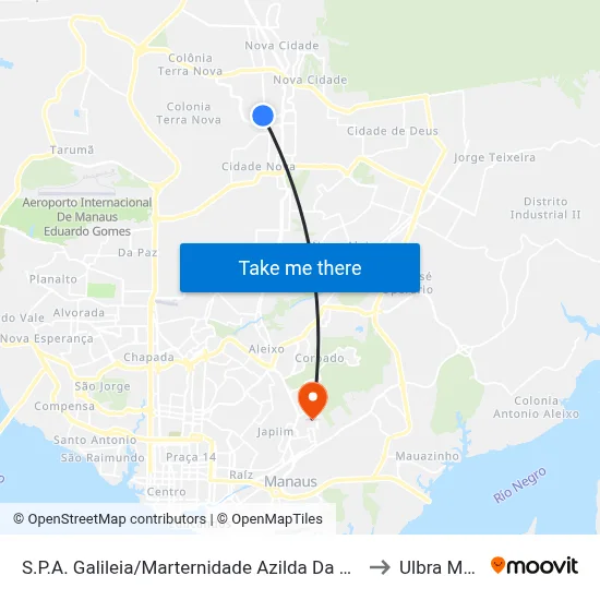 S.P.A. Galileia/Marternidade Azilda Da Silva Marreiro C/B to Ulbra Manaus map