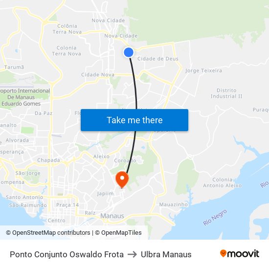 Ponto Conjunto Oswaldo Frota to Ulbra Manaus map