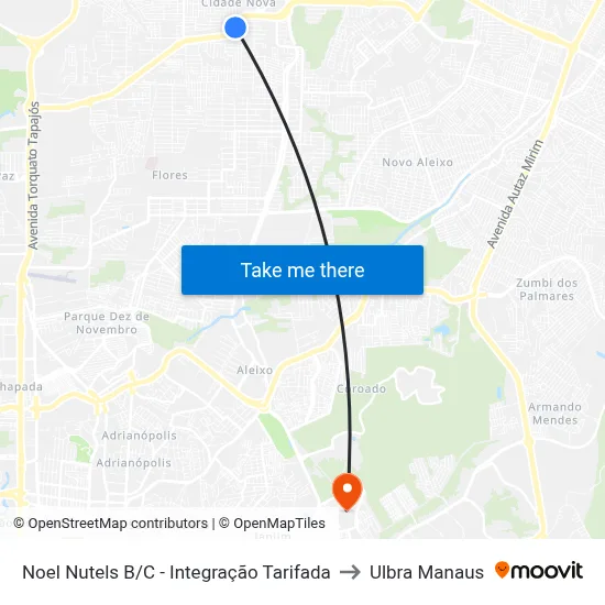 Noel Nutels B/C - Integração Tarifada to Ulbra Manaus map