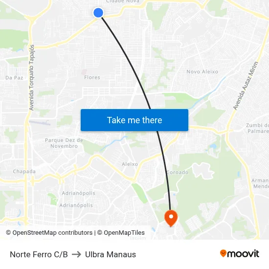 Norte Ferro C/B to Ulbra Manaus map