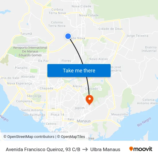 Avenida Francisco Queiroz, 93 C/B to Ulbra Manaus map