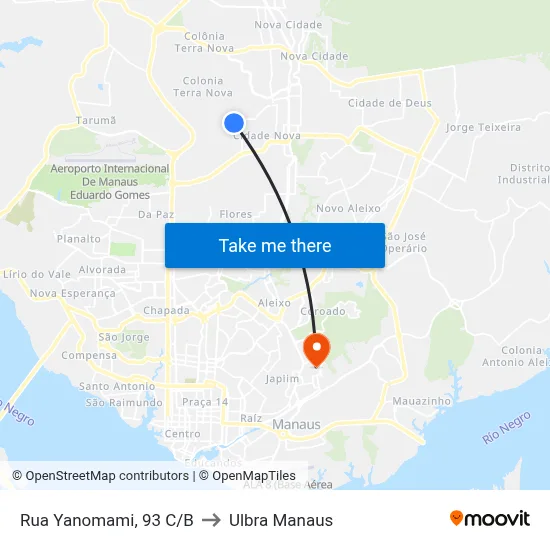 Rua Yanomami, 93 C/B to Ulbra Manaus map