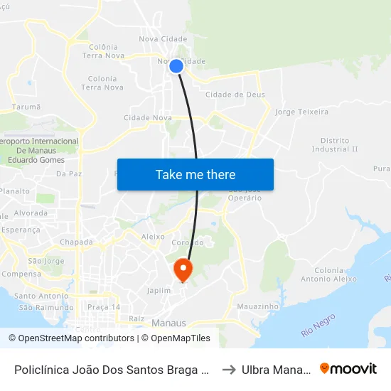 Policlínica João Dos Santos Braga C/B to Ulbra Manaus map