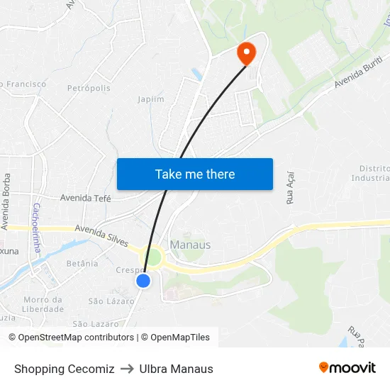 Shopping Cecomiz to Ulbra Manaus map