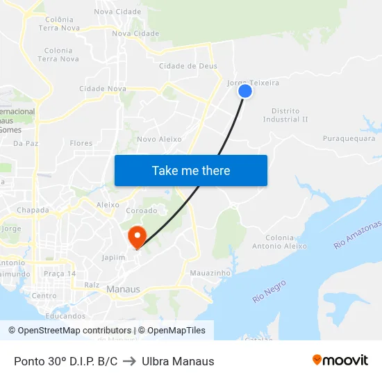 Ponto 30º D.I.P. B/C to Ulbra Manaus map