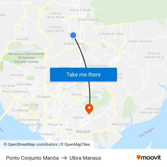 Ponto Conjunto Manôa to Ulbra Manaus map