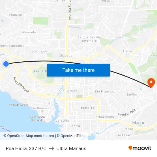 Rua Hidra, 337 B/C to Ulbra Manaus map