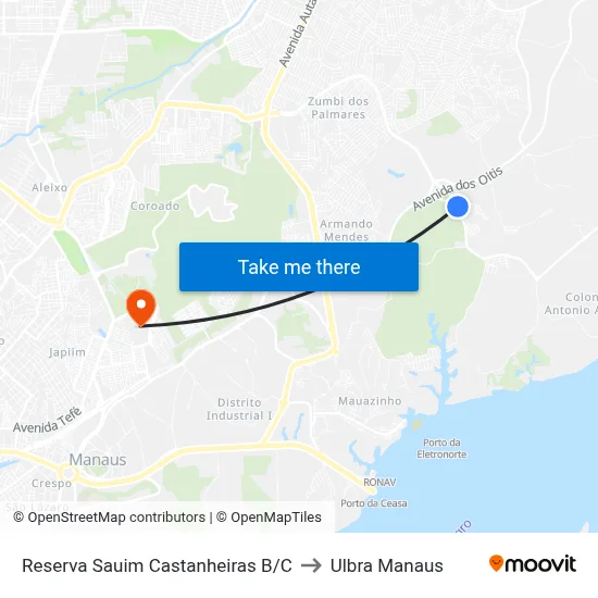 Reserva Sauim Castanheiras B/C to Ulbra Manaus map