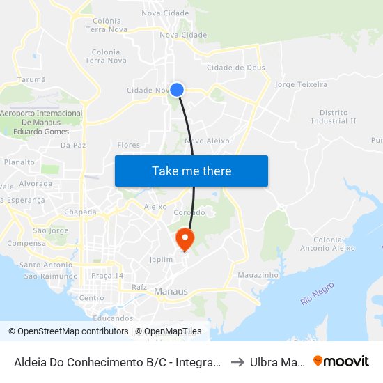Aldeia Do Conhecimento B/C - Integração Tarifada to Ulbra Manaus map