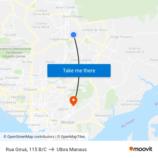 Rua Giruá, 115 B/C to Ulbra Manaus map
