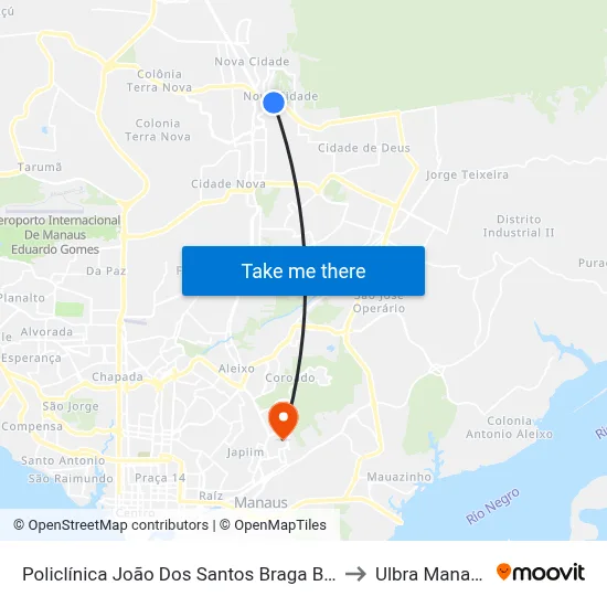 Policlínica João Dos Santos Braga B/C to Ulbra Manaus map