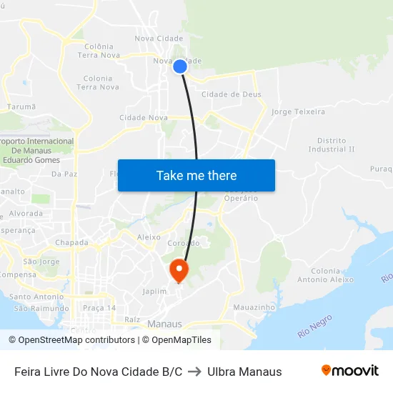 Feira Livre Do Nova Cidade B/C to Ulbra Manaus map
