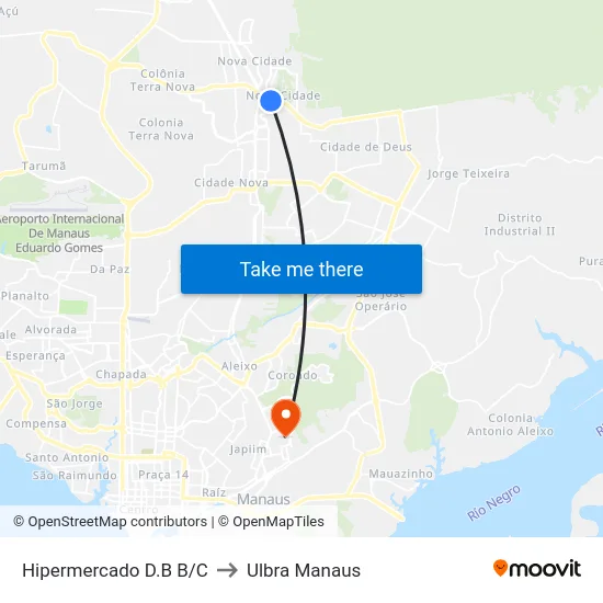 Hipermercado D.B B/C to Ulbra Manaus map