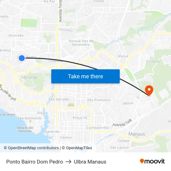 Ponto Bairro Dom Pedro to Ulbra Manaus map
