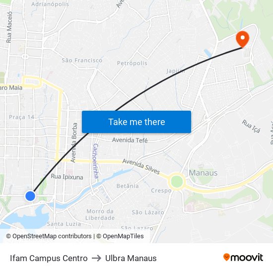 Ifam Campus Centro to Ulbra Manaus map