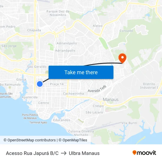 Acesso Rua Japurá B/C to Ulbra Manaus map