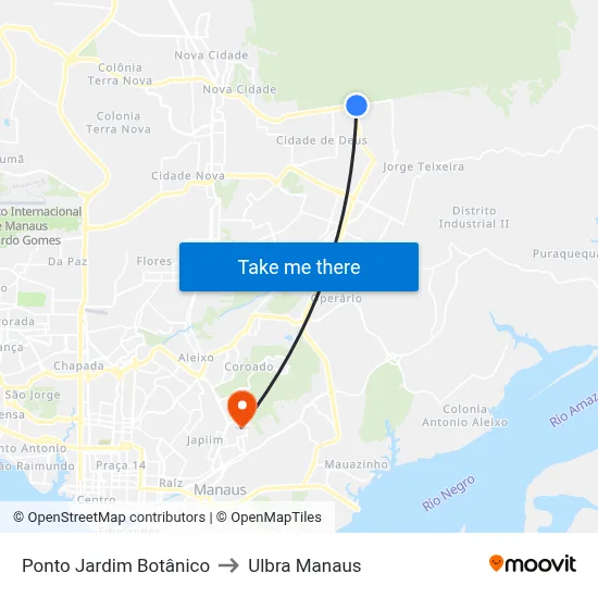 Ponto Jardim Botânico to Ulbra Manaus map