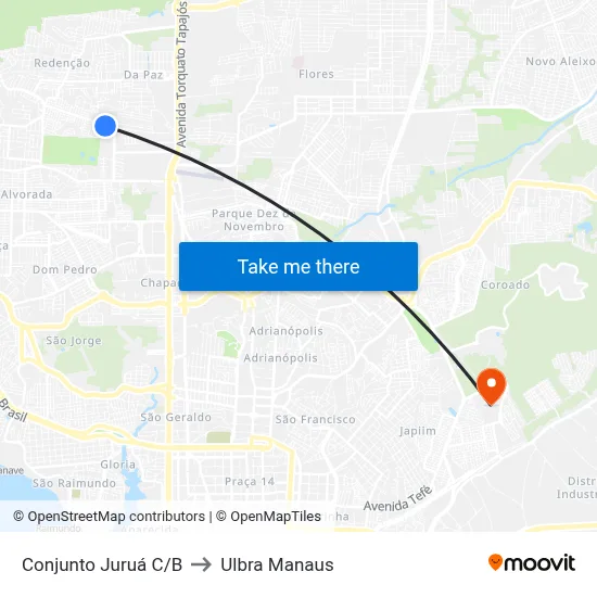 Conjunto Juruá C/B to Ulbra Manaus map