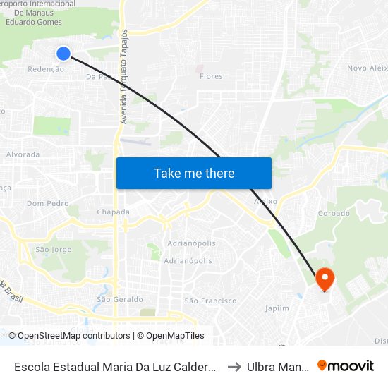 Escola Estadual Maria Da Luz Calderaro B/C to Ulbra Manaus map