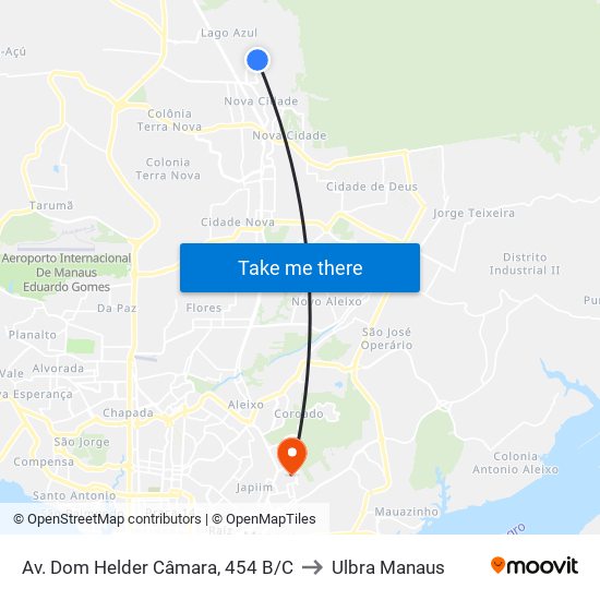 Av. Dom Helder Câmara, 454 B/C to Ulbra Manaus map