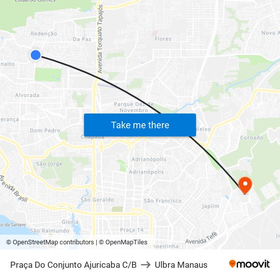 Praça Do Conjunto Ajuricaba C/B to Ulbra Manaus map