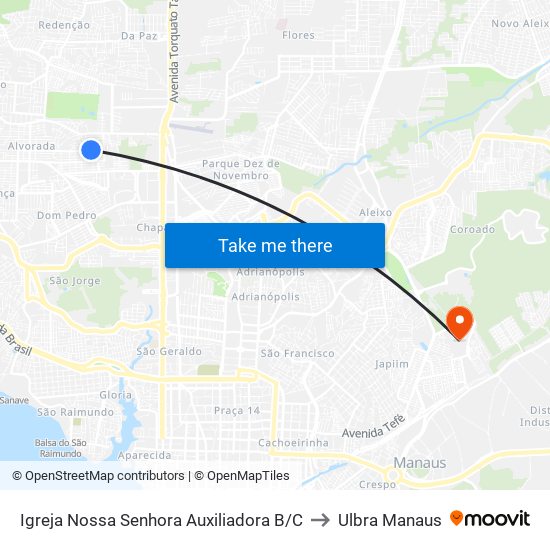 Igreja Nossa Senhora Auxiliadora B/C to Ulbra Manaus map