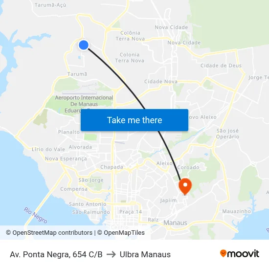 Av. Ponta Negra, 654 C/B to Ulbra Manaus map
