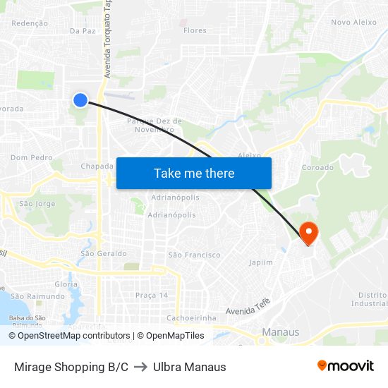 Mirage Shopping B/C to Ulbra Manaus map