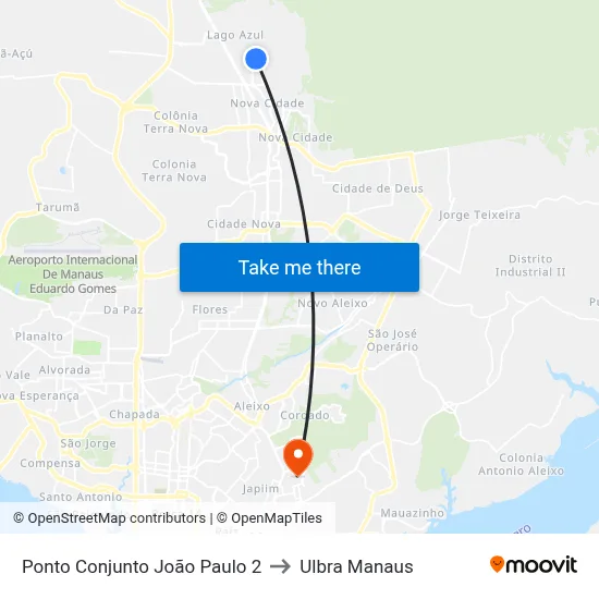 Ponto Conjunto João Paulo 2 to Ulbra Manaus map