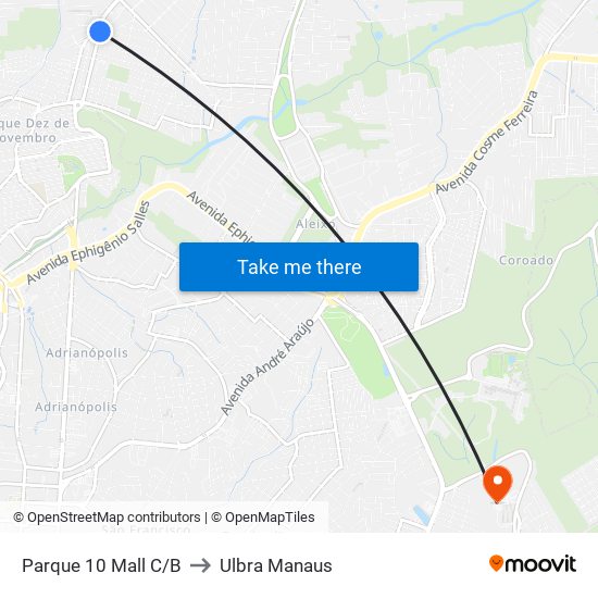 Parque 10 Mall C/B to Ulbra Manaus map