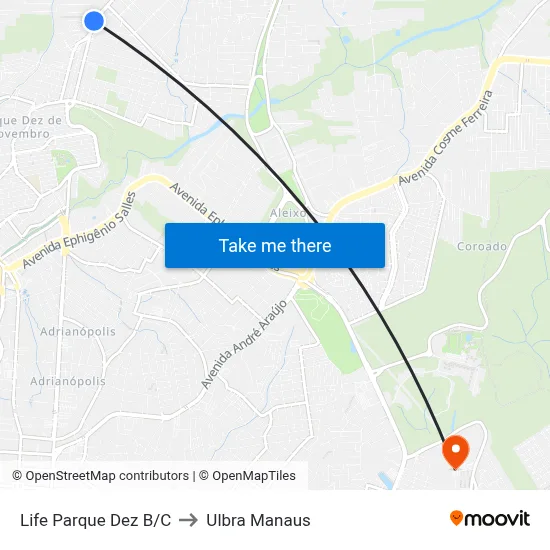 Life Parque Dez B/C to Ulbra Manaus map