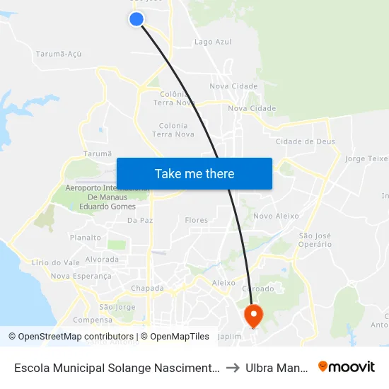 Escola Municipal Solange Nascimento B/C to Ulbra Manaus map