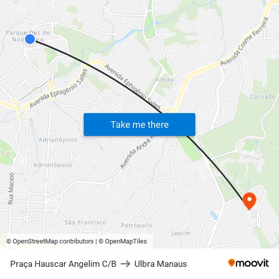 Praça Hauscar Angelim C/B to Ulbra Manaus map