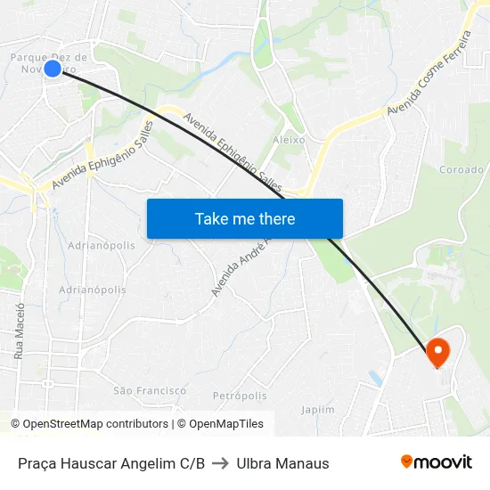 Praça Hauscar Angelim C/B to Ulbra Manaus map