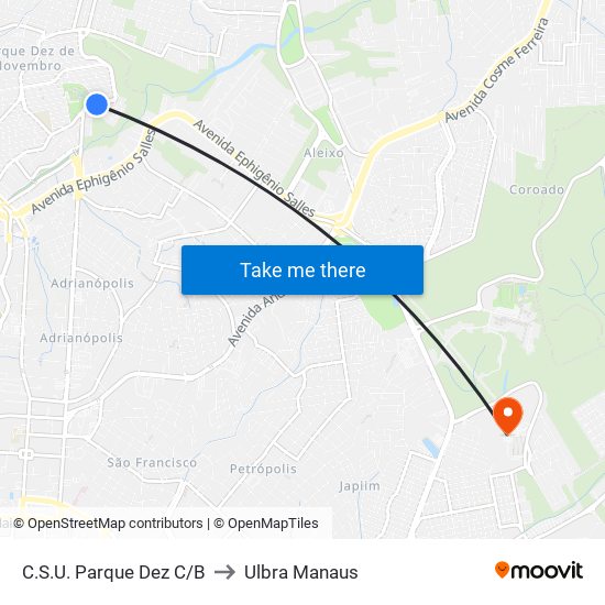 C.S.U. Parque Dez C/B to Ulbra Manaus map