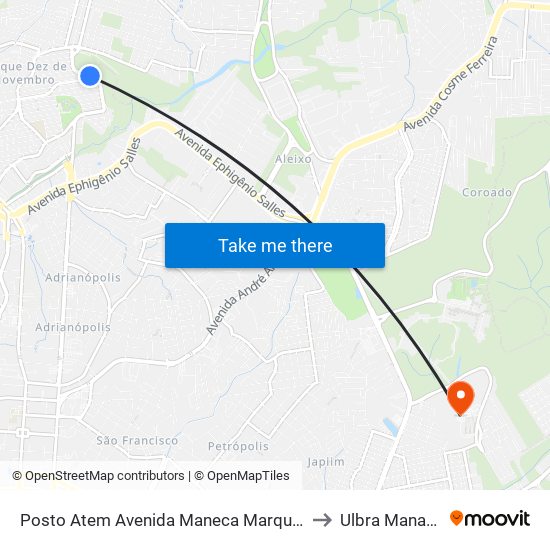 Posto Atem Avenida Maneca Marques to Ulbra Manaus map