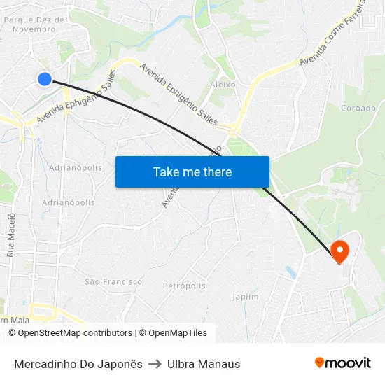 Mercadinho Do Japonês to Ulbra Manaus map