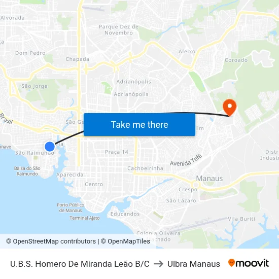 U.B.S. Homero De Miranda Leão B/C to Ulbra Manaus map