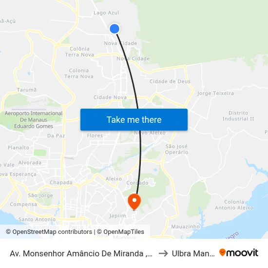 Av. Monsenhor Amâncio De Miranda , 328 B/C to Ulbra Manaus map